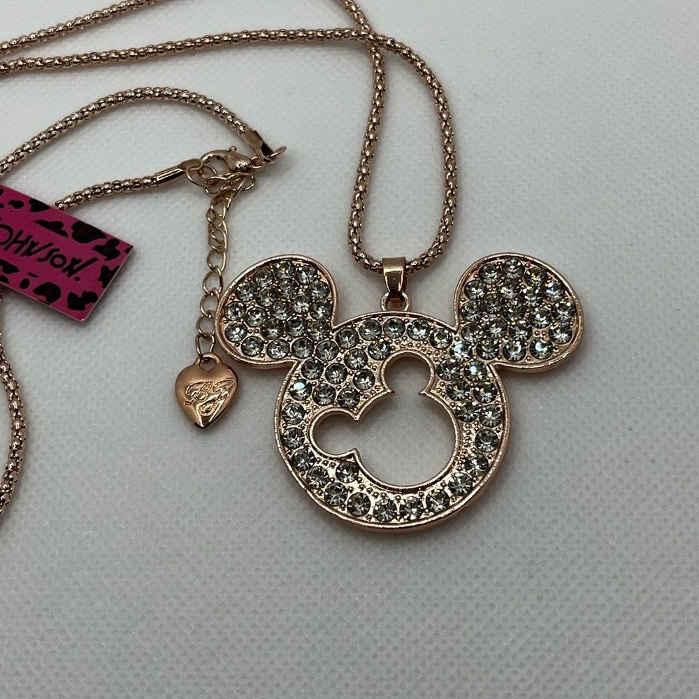 Betsey Johnson Rose Gold Crystal Mickey Pendant Necklace
